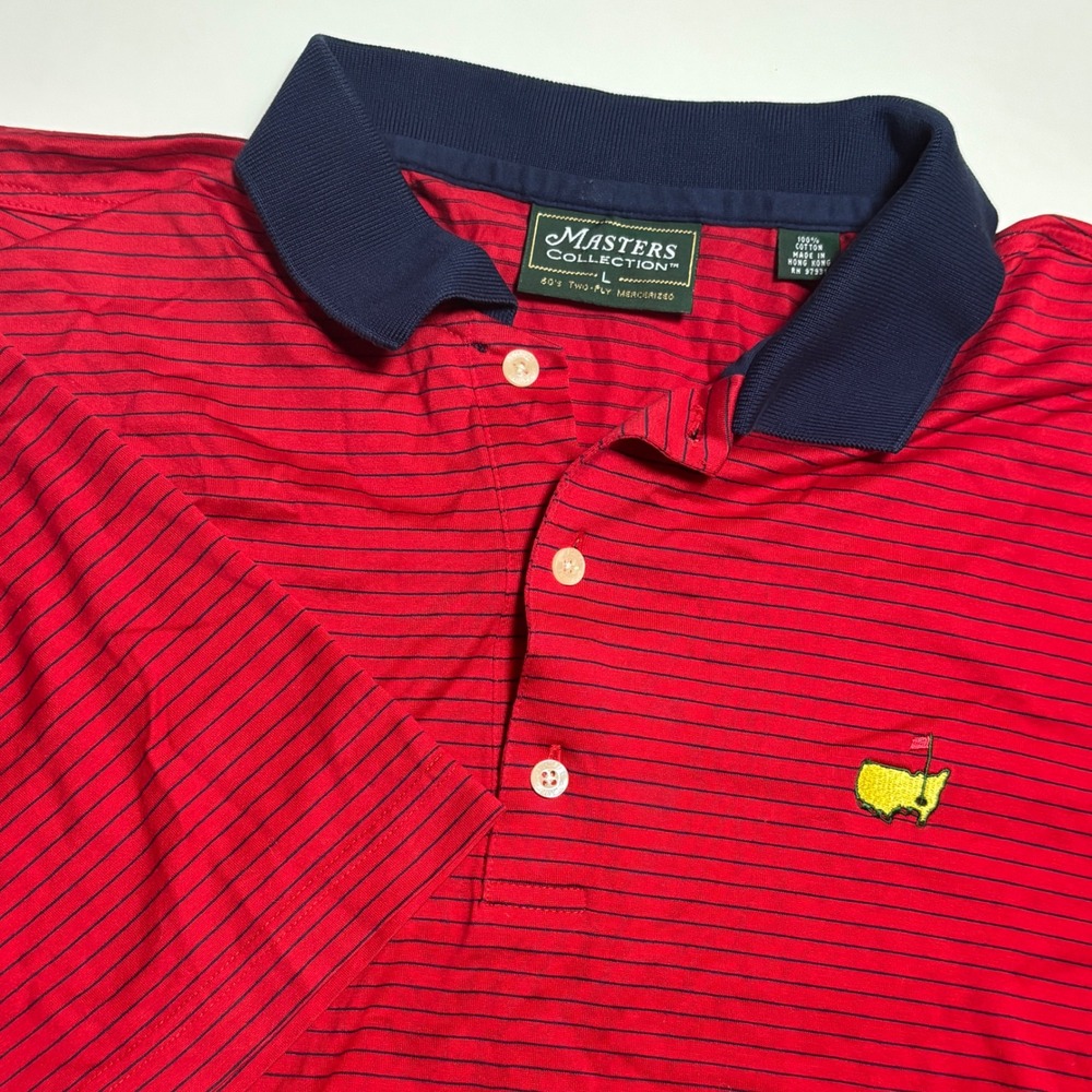 Masters Collection Mens Large Polo Shirt Red Navy Stripe Mercerized Cotton Golf